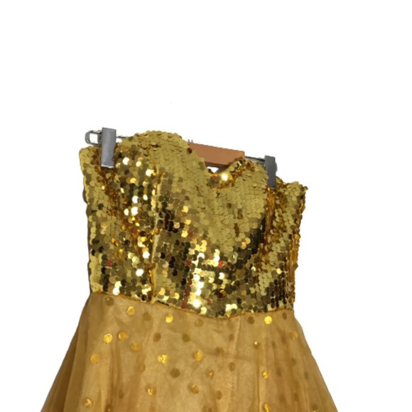 Gold Sequins Strapless Gown - Picture 9 of 14